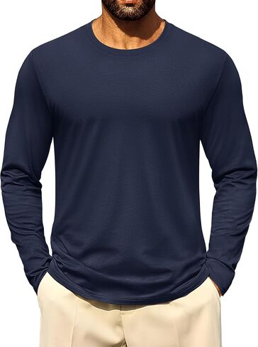 Cotrasen Mens Long Sleeve Tee Shirts Cotton Crew Neck Moisture Wicking Soft Casual Basic T-Shirts in Saudi Arabia