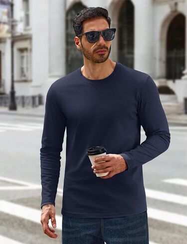 Cotrasen Mens Long Sleeve Tee Shirts Cotton Crew Neck Moisture Wicking Soft Casual Basic T-Shirts in Saudi Arabia