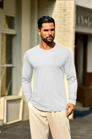 Cotrasen Mens Long Sleeve Tee Shirts Cotton Crew Neck Moisture Wicking Soft Casual Basic T-Shirts in Saudi Arabia