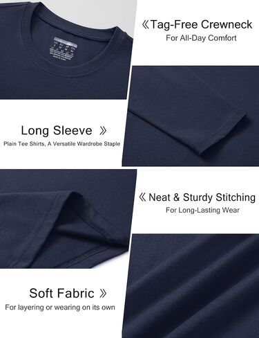 Cotrasen Mens Long Sleeve Tee Shirts Cotton Crew Neck Moisture Wicking Soft Casual Basic T-Shirts in Saudi Arabia