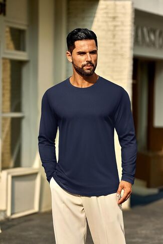 Cotrasen Mens Long Sleeve Tee Shirts Cotton Crew Neck Moisture Wicking Soft Casual Basic T-Shirts in Saudi Arabia