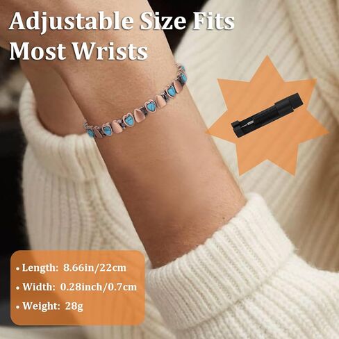 أساور MagEnergy النحاسية للنساء 99.9% قوة النحاس النقي سوار مغناطيسي صندوق مجوهرات قابل للتعديل مع أداة التحجيم (فيروزي) in Kuwait