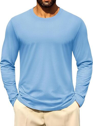 Cotrasen Mens Long Sleeve Tee Shirts Cotton Crew Neck Moisture Wicking Soft Casual Basic T-Shirts in Saudi Arabia
