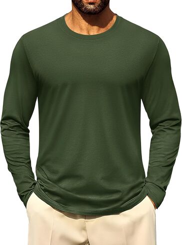 Cotrasen Mens Long Sleeve Tee Shirts Cotton Crew Neck Moisture Wicking Soft Casual Basic T-Shirts in Saudi Arabia