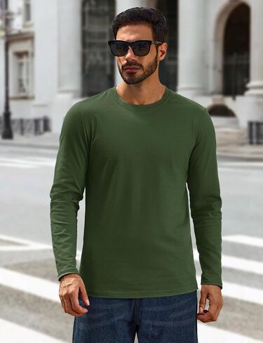 Cotrasen Mens Long Sleeve Tee Shirts Cotton Crew Neck Moisture Wicking Soft Casual Basic T-Shirts in Saudi Arabia