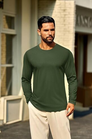 Cotrasen Mens Long Sleeve Tee Shirts Cotton Crew Neck Moisture Wicking Soft Casual Basic T-Shirts in Saudi Arabia