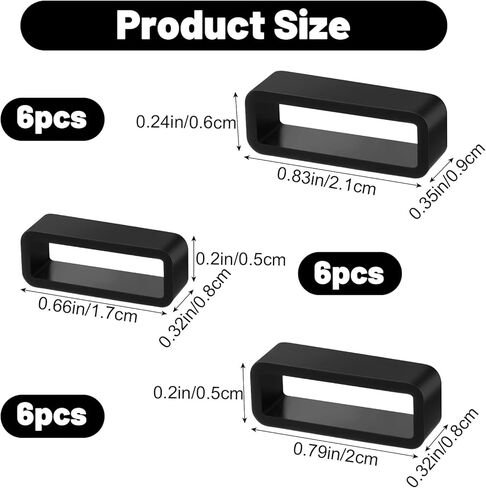 18 PCS Watch Band Keepers 14/16/18mm Silicone Watch Watch Strap Retainer Loop Parts Belt Beltband Clasp Clasp Ring Explistory for Smart Sport Watchers (Black) in Kuwait