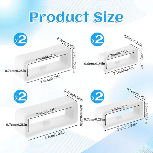 8PCS Watch Band Holder Loop, Silicone Watch Band Loop, White Smartwatch Strap Holder Rings Replacement Rubber Bands Keeper Fastener Rings Parts for Smart Sport Watches (Size: 18mm/20mm/22mm/24mm) in Saudi Arabia