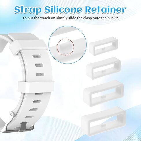 8PCS Watch Band Holder Loop, Silicone Watch Band Loop, White Smartwatch Strap Holder Rings Replacement Rubber Bands Keeper Fastener Rings Parts for Smart Sport Watches (Size: 18mm/20mm/22mm/24mm) in Saudi Arabia