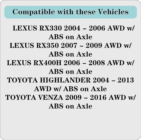 512284 Rear Wheel Bearing and Hub Assembly for Toyota Highlander 2004-2013/ Venza 2009-2016, Lexus RX350 2007-09/ RX330 04-06/ RX400h 2006-2008, AWD Only in Saudi Arabia