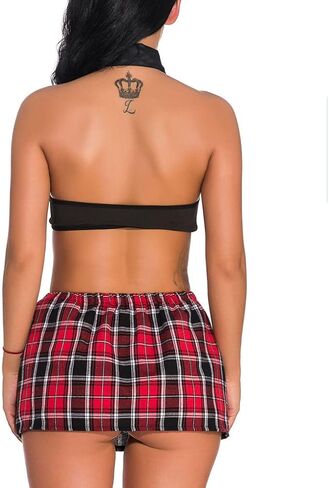 Women's Costume Sexy Lingerie Set Cosplay Top and Plaid Skirt Outfit Schoolgirl Roleplay Set Costumes Outfit in Kuwait