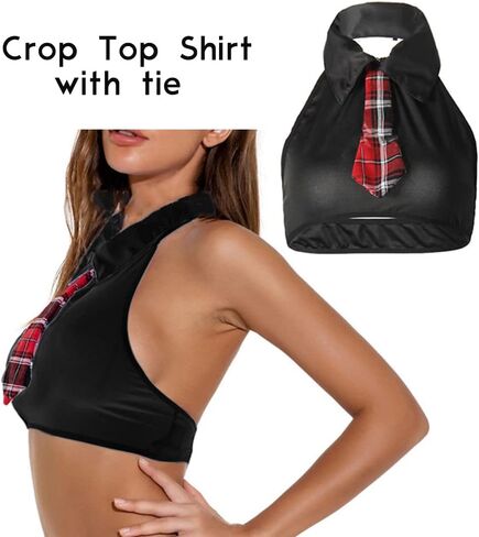 Women's Costume Sexy Lingerie Set Cosplay Top and Plaid Skirt Outfit Schoolgirl Roleplay Set Costumes Outfit in Kuwait