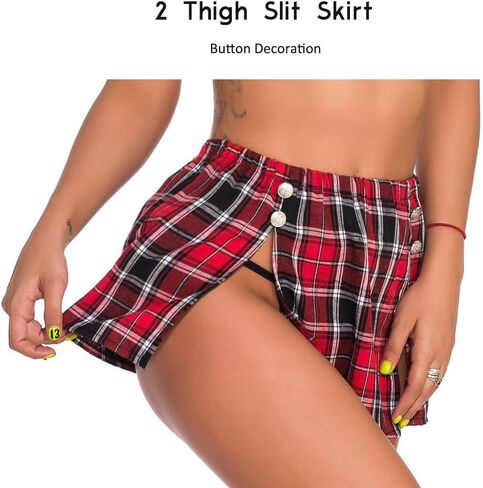 Women's Costume Sexy Lingerie Set Cosplay Top and Plaid Skirt Outfit Schoolgirl Roleplay Set Costumes Outfit in Kuwait