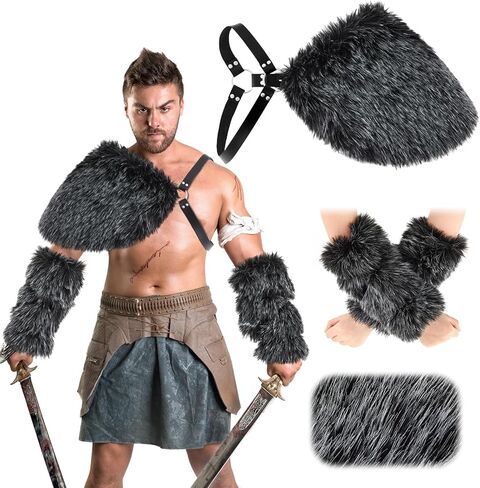 Geyoga 3 قطع Halloween Mens Viking Costume Medix Faux Fur Fur Counter Arm Cuff Cuff Cuff in Kuwait