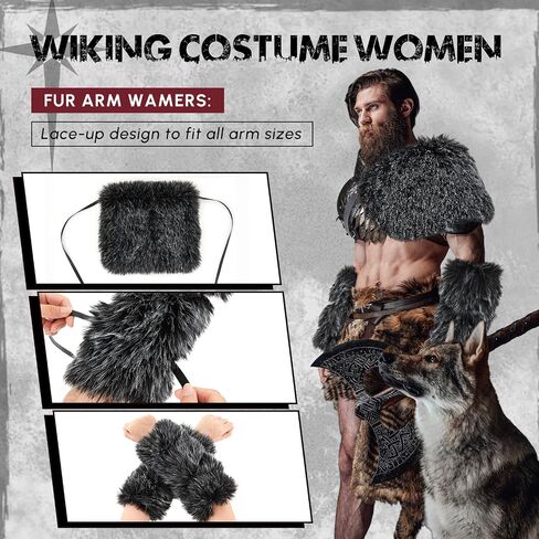 Geyoga 3 قطع Halloween Mens Viking Costume Medix Faux Fur Fur Counter Arm Cuff Cuff Cuff in Kuwait