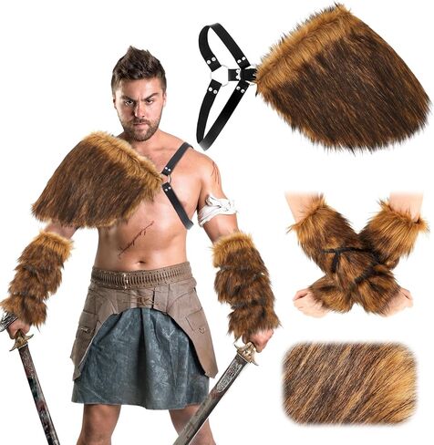 Geyoga 3 قطع Halloween Mens Viking Costume Medix Faux Fur Fur Counter Arm Cuff Cuff Cuff in Kuwait