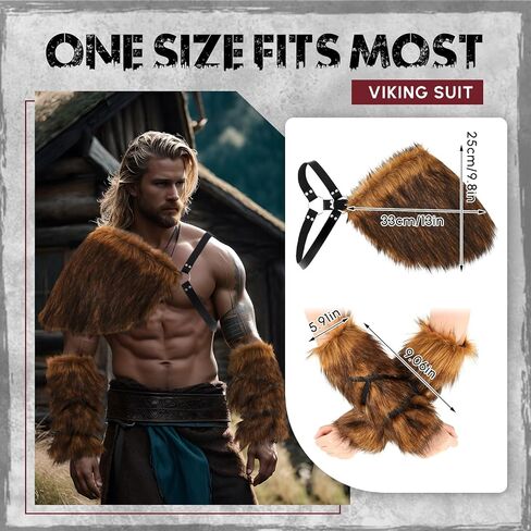 Geyoga 3 قطع Halloween Mens Viking Costume Medix Faux Fur Fur Counter Arm Cuff Cuff Cuff in Kuwait