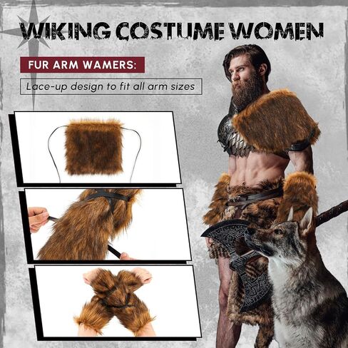 Geyoga 3 قطع Halloween Mens Viking Costume Medix Faux Fur Fur Counter Arm Cuff Cuff Cuff in Kuwait