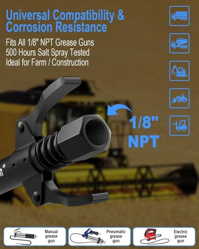 قارئ بندقية الشحوم أسود تسرب تسربات الشحوم نصائح القفل السريع إطلاق عالي الضغط 10000 رطل/مرصوفة بالشم ، مقبض مزدوج 6 الفكين zerk مقرن متوافق مع جميع الأسلحة 1/8 بوصة in Kuwait