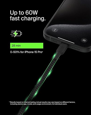 Belkin BoostCharge (2M/6.6ft) Braided USB-C to USB-C Cable for iPhone 16, iPhone 16 Pro, iPhone 16 Pro Max, iPhone 16 Plus, Galaxy S25, S24, Note10, Note9, Pixel 9, Pixel 8, iPad Pro, & More - Pink in Kuwait