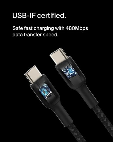 Belkin BoostCharge (2M/6.6ft) Braided USB-C to USB-C Cable for iPhone 16, iPhone 16 Pro, iPhone 16 Pro Max, iPhone 16 Plus, Galaxy S25, S24, Note10, Note9, Pixel 9, Pixel 8, iPad Pro, & More - Pink in Kuwait
