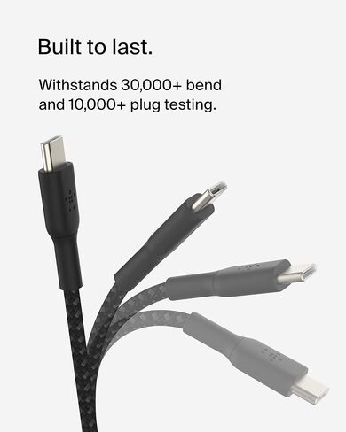 Belkin BoostCharge (2M/6.6ft) Braided USB-C to USB-C Cable for iPhone 16, iPhone 16 Pro, iPhone 16 Pro Max, iPhone 16 Plus, Galaxy S25, S24, Note10, Note9, Pixel 9, Pixel 8, iPad Pro, & More - Pink in Kuwait