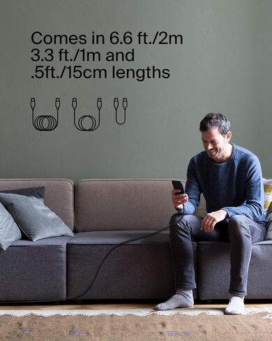 Belkin BoostCharge (2M/6.6ft) Braided USB-C to USB-C Cable for iPhone 16, iPhone 16 Pro, iPhone 16 Pro Max, iPhone 16 Plus, Galaxy S25, S24, Note10, Note9, Pixel 9, Pixel 8, iPad Pro, & More - Pink in Kuwait