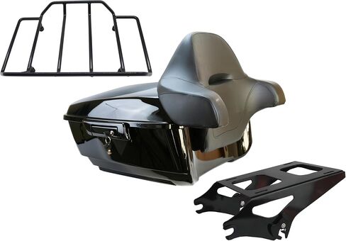Yhmoto 13.7 "King Tour Pack Trunk+حول مسند الظهر+رف الأمتعة المناسب لـ Harley Davidson Touring Road King ، Road Glide ، Street Glide ، CVO 2014-2024 (Set B) in Kuwait
