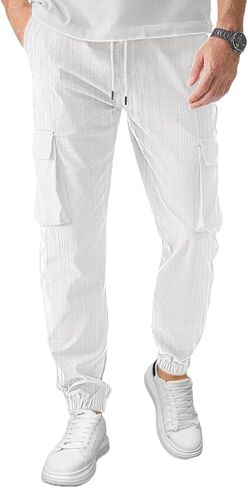 Men's Cargo Pants Casual Lightweight Elastic Waist Drawstring Pant with Pockets in Kuwait