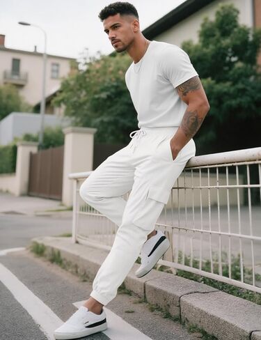 Men's Cargo Pants Casual Lightweight Elastic Waist Drawstring Pant with Pockets in Kuwait