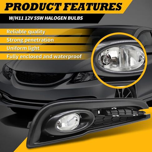 Fog Lights Assembly Compatible with 2013 2014 2015 Civic Sedan Pair of Clear Lens Fog Lamp w/Switch Wiring Kit 33901TR0A51 33951TR0A51 in Saudi Arabia