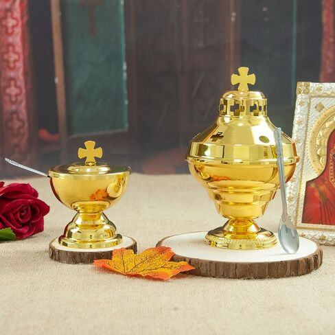 يزود كنيسة الكنيسة الأرثوذكسية على الطراز اليوناني بخطية الكأس المقدسة مع ملعقة ديكور مذبح الهدايا الدينية (موقد البخور) in Kuwait