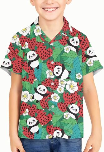 Boys Cute Hawaiian Shirts for Summer Vacation Comfy Short Sleeve V Neck Button Down Shirt Kids Beach Outfits in Kuwait