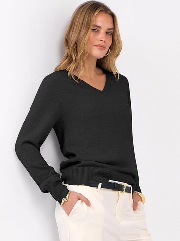 anrabess womens long sweeve v swents rectents 2025 fall classal classic soft loos in Saudi Arabia
