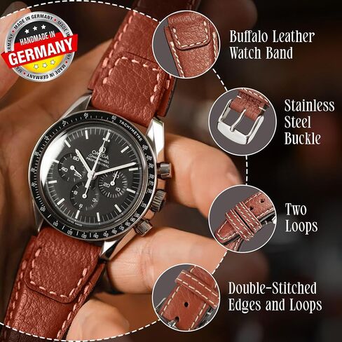 Nature Genuine Buffalo Leather Watch Strap - Watch Watch Band - Brepium Leather Watch Band للرجال والنساء - متوافق مع الساعات التقليدية والذكية - المصنوعة في ألمانيا in Saudi Arabia