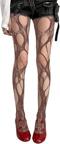 Women's Ripped Fishnet Tights, Irregular Distressed Hole Mesh Stockings, Y2k Lace Sheer Pantyhose in Saudi Arabia