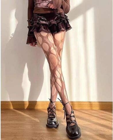 Women's Ripped Fishnet Tights, Irregular Distressed Hole Mesh Stockings, Y2k Lace Sheer Pantyhose in Saudi Arabia