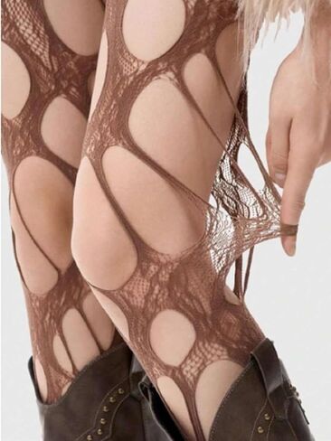 Women's Ripped Fishnet Tights, Irregular Distressed Hole Mesh Stockings, Y2k Lace Sheer Pantyhose in Saudi Arabia