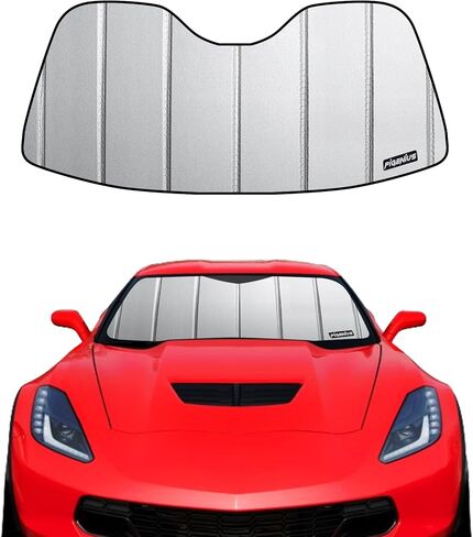 Windshield Sun Shade for 2014-2019 Chevrolet Corvette C7, 2-in-1 Reflective Sun Shade,Silver for Summer, Black for Winter in Saudi Arabia