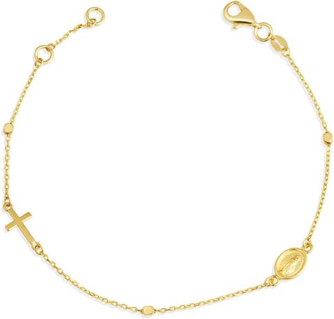 14K الذهب الصفراء الصليب الديني Mother Medallion Bracelet 7 " in Saudi Arabia