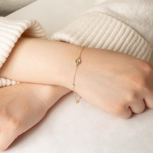 14K الذهب الصفراء الصليب الديني Mother Medallion Bracelet 7 " in Saudi Arabia
