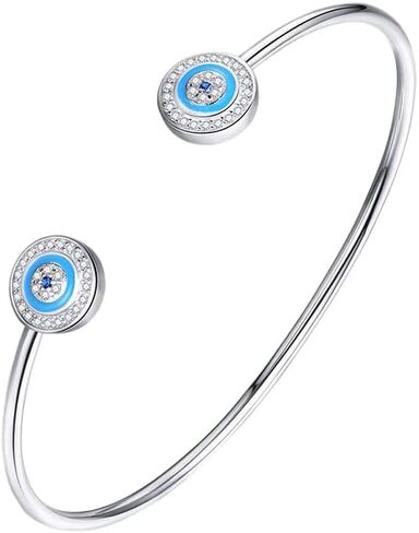 14K Gold Moissanite Evil Eye Cuff Bangle for Women,Dainty Blue Sapphire Devil's Eye Open Bangle Bracelet,Fashion Jewelry Gift for Her in Saudi Arabia