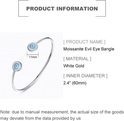 14K Gold Moissanite Evil Eye Cuff Bangle for Women,Dainty Blue Sapphire Devil's Eye Open Bangle Bracelet,Fashion Jewelry Gift for Her in Saudi Arabia