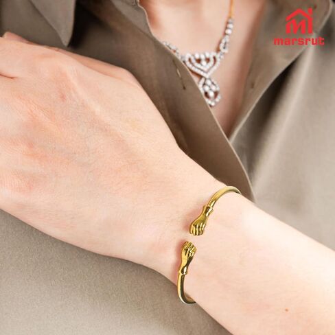 Marsrut Brass Bracelets for Women, Bangles Jewelry in Fist Opening Embossing Design and Gold Color, Solid Cuff Bangle Bracelet for Women Men, 2.30" Inner Diameter, 1 Piece in Saudi Arabia