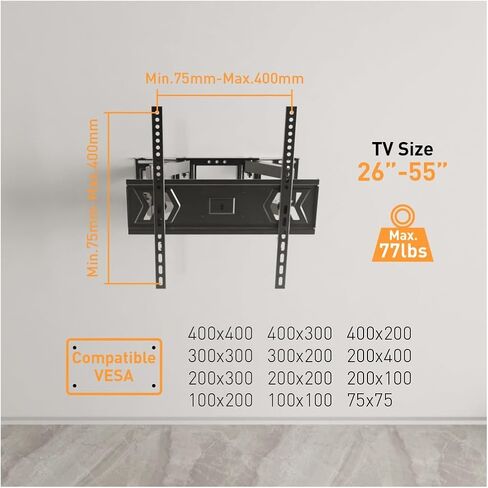 تلفزيون جدار التليفزيون ل 37-80 بوصة LED LCD OLED 4K أجهزة تلفزيون يصل إلى 132 رطلاً ، وجبل تلفزيوني كامل ، وتصنيع شريان تلفزيوني MAX VESA 600X400MM ، وتناسب 12/16 بوصة خشبية in Saudi Arabia