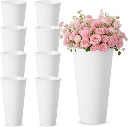 8 Pack Flower Buckets 9.84 Inch Plastic Flower Vases Modern Round Vases for Centerpieces Floral Display Decorative Buckets for Table Home Wedding Decorations (White) in Saudi Arabia