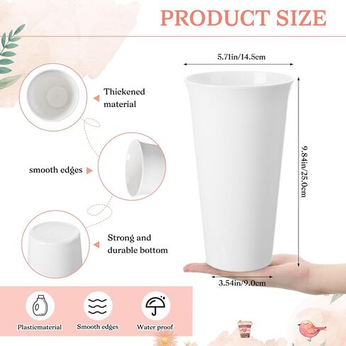 8 Pack Flower Buckets 9.84 Inch Plastic Flower Vases Modern Round Vases for Centerpieces Floral Display Decorative Buckets for Table Home Wedding Decorations (White) in Saudi Arabia