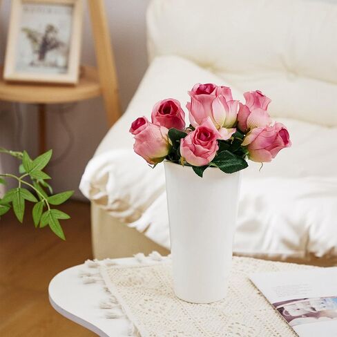 8 Pack Flower Buckets 9.84 Inch Plastic Flower Vases Modern Round Vases for Centerpieces Floral Display Decorative Buckets for Table Home Wedding Decorations (White) in Saudi Arabia