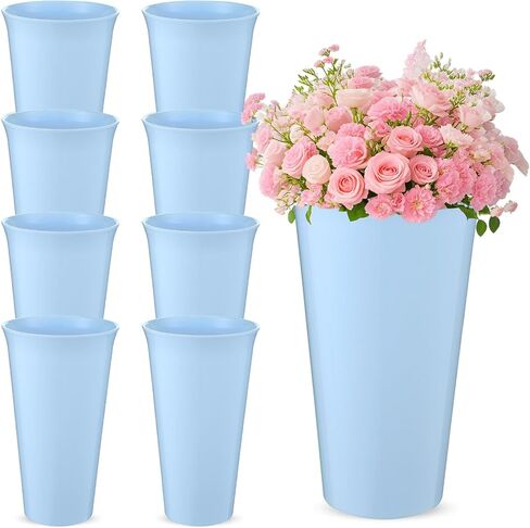 8 Pack Flower Buckets 9.84 Inch Plastic Flower Vases Modern Round Vases for Centerpieces Floral Display Decorative Buckets for Table Home Wedding Decorations (White) in Saudi Arabia