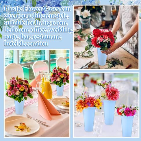 8 Pack Flower Buckets 9.84 Inch Plastic Flower Vases Modern Round Vases for Centerpieces Floral Display Decorative Buckets for Table Home Wedding Decorations (White) in Saudi Arabia